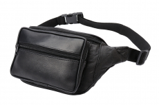Bauchtasche mit Fronttasche Reißverschluss - Nappa Leder schwarz