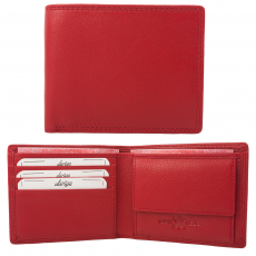 Flache Rindleder Doppelnaht Geldbörse mit großem Kleingeldfach, 3 Kartenfächer rot