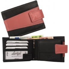 Hochwertige Rindleder Geldbörse mit weißer Doppelnaht und Außenriegel- schwarz/rosa