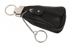 Moderne Schlüsseltasche mit massivem Metallelement und Schlüsselringen - Rind Leder schwarz