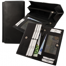 RFID Protection -  Große Damenbörse 10 Kartenfächer - Rind Leder schwarz uni