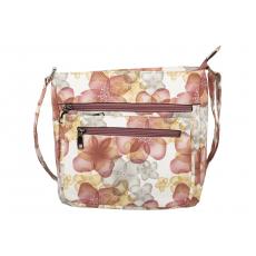 dariya® Umhängetasche mit extra Frontfachtasche mit Flowerprint rot - abwaschbar - PU