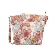 dariya® Umhängetasche mit 3 Hauptfächern abgesetzt in Flowerprint rot - abwaschbar - PU