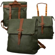 dariya® 2in1 Rucksack-Tasche mit Überschlag - dunkelgrün/braun - PU