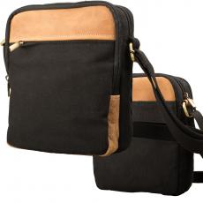 Crossbody Tasche – Canvas mit Büffel Hunter Leder - schwarz/lighttan
