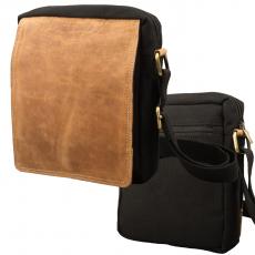 Crossbody Überschlag Tasche – Canvas mit Büffel Hunter Leder - schwarz/lighttan