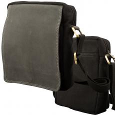 Crossbody Überschlag Tasche – Canvas mit Büffel Hunter Leder - schwarz/anthrazit