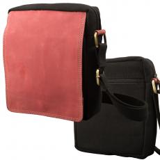 Crossbody Überschlag Tasche – Canvas mit Büffel Hunter Leder - schwarz/rot