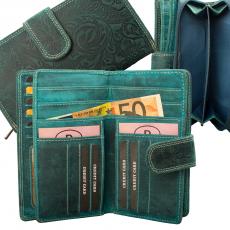 RFID Protection - Große Hunterleder Damenbörse mit Prägemotiv - petrol