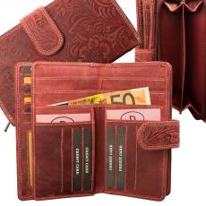 RFID Protection - Große Hunterleder Damenbörse mit Prägemotiv - dunkelrot