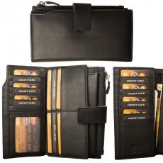 RFID Protection - Große Rindleder Damenbörse mit Metall Reißverschluss - schwarz