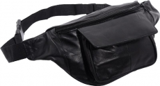 Bauchtasche mit Fronttasche Klettverschluss - Nappa Leder schwarz