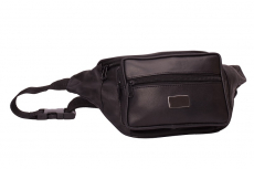 Bauchtasche mit Fronttasche Reißverschluss und Gravur Metallplättchen - Nappa Leder schwarz