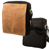 Crossbody Überschlag Tasche – Canvas mit Büffel Hunter Leder - schwarz/lighttan