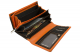 RFID Protection - Große Damenbörse mit 13 Kartenfächern - Rind Nappa Leder schwarz/orange