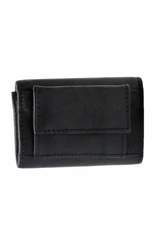 Mini Geldbörse mit Schlüsselring Nappa Leder schwarz uni