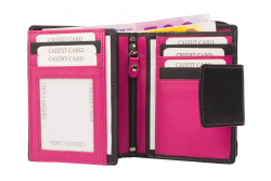 Kleine Damenbörse 11 Kartenfächer - Nappa Leder - schwarz/pink