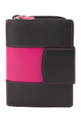 Kleine Damenbörse 11 Kartenfächer - Nappa Leder - schwarz/pink