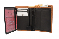 Rindleder Doppelnaht Geldbörse mit großem Kleingeldfach, 7 Kartenfächer - Farbakzente