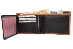 Rindleder Doppelnaht Geldbörse mit großem Kleingeldfach, 6 Kartenfächer - Farbakzent