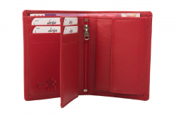 Mittelgroße Rindleder Doppelnaht Geldbörse mit großem Kleingeldfach, 6 Kartenfächer rot