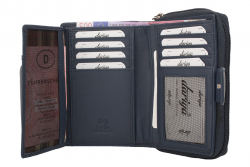 RFID Protection Damenbörse mit RV Münzfach, 13 Kartenfächer - Rind Nappa Leder - dunkelblau