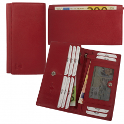 RFID Protection -  Große Damenbörse 10 Kartenfächer - Rind Leder rot uni