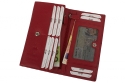 RFID Protection -  Große Damenbörse 10 Kartenfächer - Rind Leder rot uni