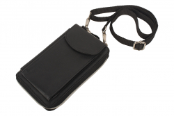 Neue Größe - Smartphone Umhängetasche mit 6 Kartenfächern, Kleingeldfach - Rindleder schwarz