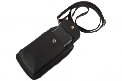 Smartphone Umhängetasche mit 6 Kartenfächern, Kleingeldfach - Rindleder schwarz