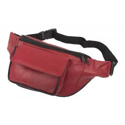 Bauchtasche mit Fronttasche Klettverschluss - Nappa Leder rot