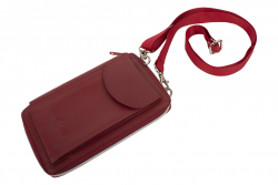 Smartphone Umhängetasche mit 6 Kartenfächern, Kleingeldfach - Rindleder rot