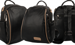 Edler Unisex Freizeit Rucksack mit Metall Reißverschlüssen - schwarz