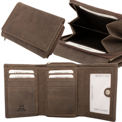 RFID Protection - Hunterleder Geldbörse mit Hartgeld Reißverschlussfach