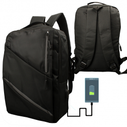 Sportlicher Rucksack mit Laptopfach und Powerbank Anschlussöffnung - schwarz / 300D Oxford fabric