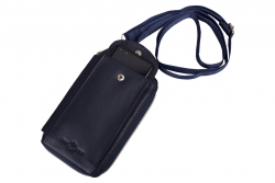 Neue Größe - Smartphone Umhängetasche mit 6 Kartenfächern, Kleingeldfach - Rindleder dunkelblau