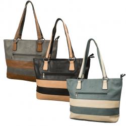 dariya® Shopper/Tragetasche mit Streifen - schwarz/natur - PU