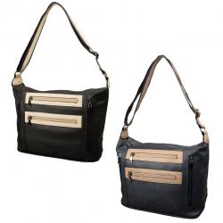 dariya® Große Umhängetasche mit 2 Hauptfächern - blau/creme - PU