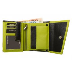 RFID Protection - Damenbörse mit 12 Kartenfächern - Rind Nappa Leder schwarz/grün