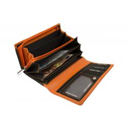 RFID Protection - Große Damenbörse mit 13 Kartenfächern - Rind Nappa Leder schwarz/orange