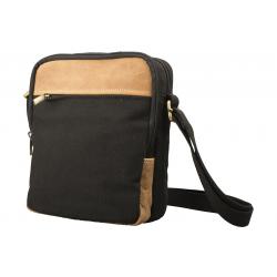 Crossbody Tasche – Canvas mit Büffel Hunter Leder - schwarz/lighttan