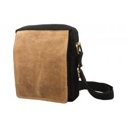 Crossbody Überschlag Tasche – Canvas mit Büffel Hunter Leder - schwarz/lighttan