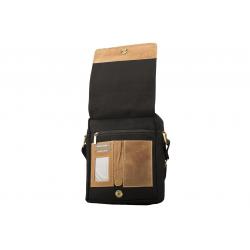 Crossbody Überschlag Tasche – Canvas mit Büffel Hunter Leder - schwarz/lighttan