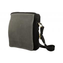 Crossbody Überschlag Tasche – Canvas mit Büffel Hunter Leder - schwarz/anthrazit