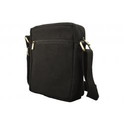 Crossbody Überschlag Tasche – Canvas mit Büffel Hunter Leder - schwarz/anthrazit