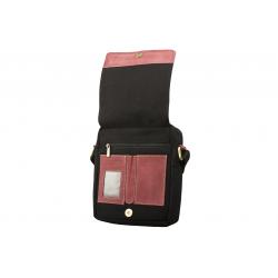 Crossbody Überschlag Tasche – Canvas mit Büffel Hunter Leder - schwarz/rot