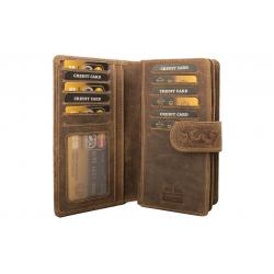 RFID Protection - Große Hunterleder Damenbörse mit Prägemotiv - braun