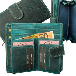 RFID Protection - Große Hunterleder Damenbörse mit Prägemotiv - petrol