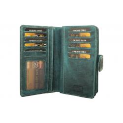 RFID Protection - Große Hunterleder Damenbörse mit Prägemotiv - petrol