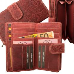 RFID Protection - Große Hunterleder Damenbörse mit Prägemotiv - dunkelrot